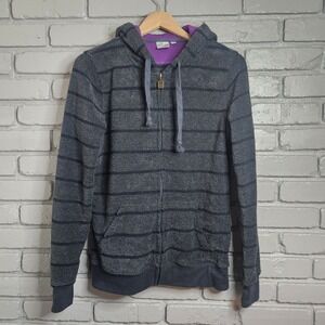 Matix Mens Hoodie Sweatshirt Terry Cloth Grey Stripe L Purple Full Zip